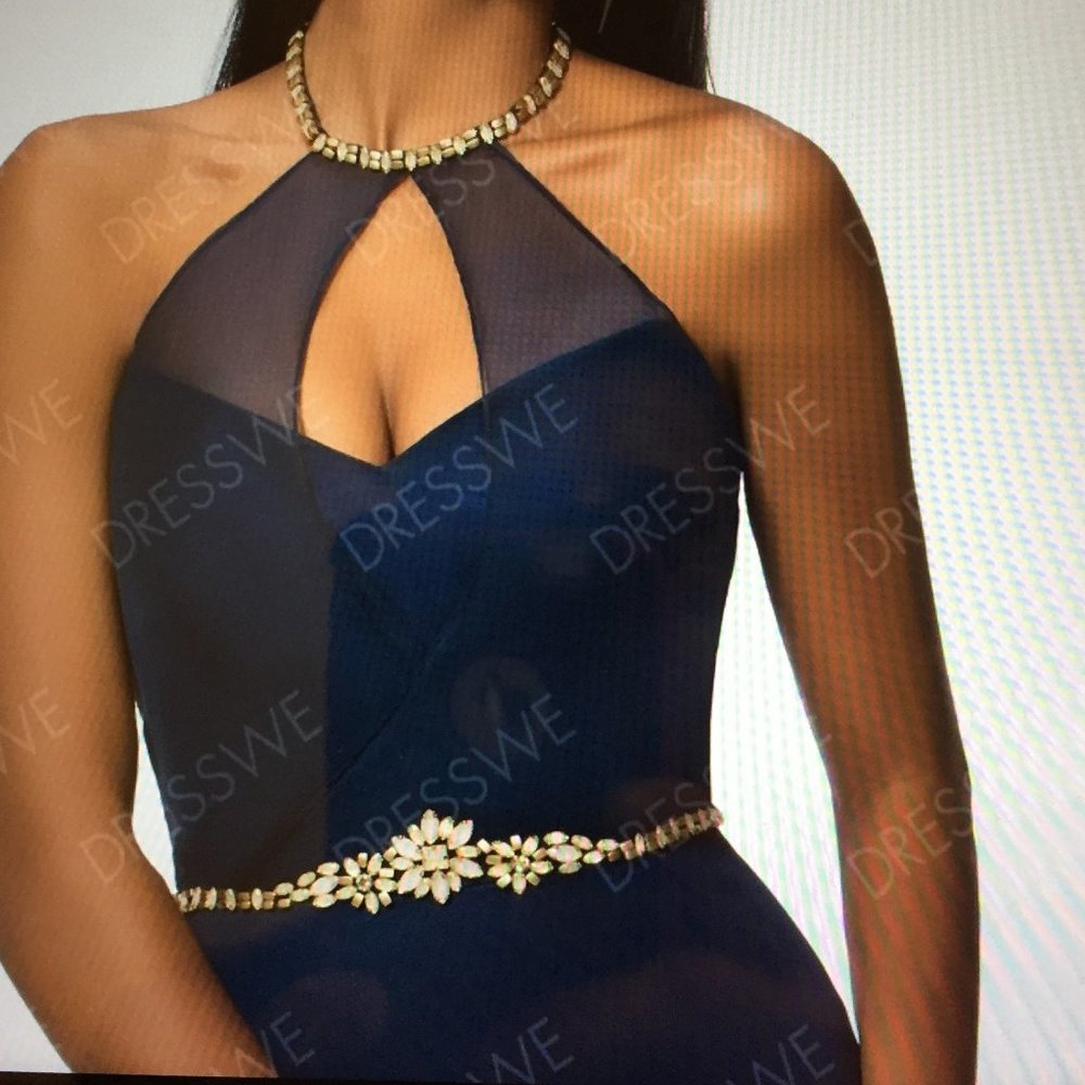 Key-hole Halter Beading Long Mermaid Dress with a Tulle overlay